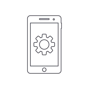 Oturum ayarlama dişli ile Smartphone anahat simgesi.