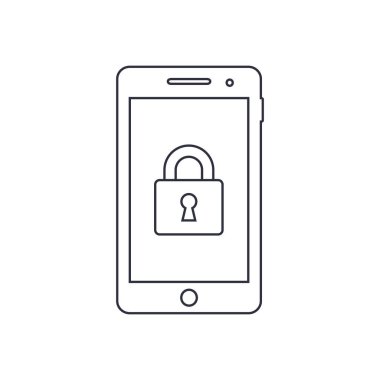 Kilit, asma kilit işareti ile Smartphone anahat simgesi. Vektör tasarımı.