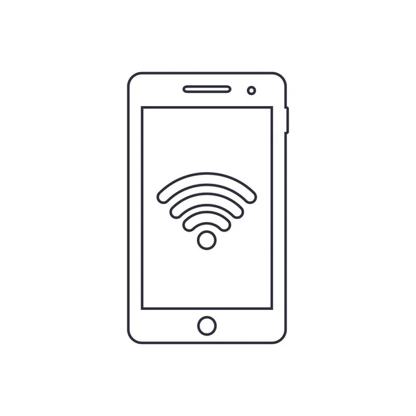 Ícone de contorno do smartphone com sinal de Wi-Fi. Vetor — Vetor de Stock