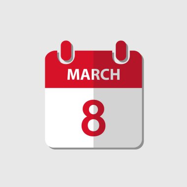 Mart 8, vektör düz takvim simgesini, kadınlar günü