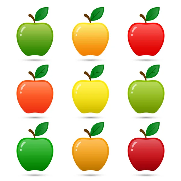 Conjunto de iconos de manzana de colores aislados sobre fondo blanco. Elementos de diseño plano vectorial . — Vector de stock