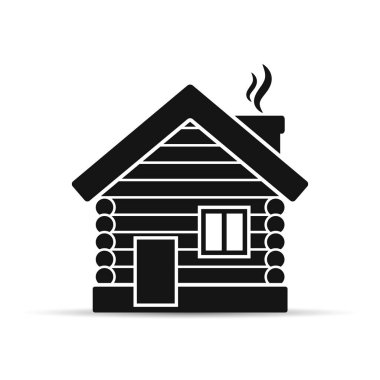 Ahşap ev düz simgesi. Ahşap ve ahşap ev illüstrasyon. Kırsal veya ülke ev işareti. Vektör çizim.