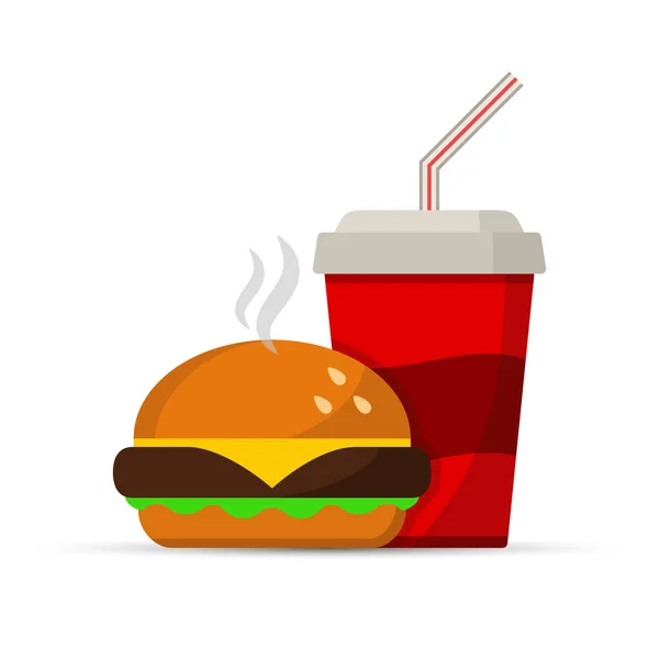 Fast-Food-Ikone Burger und Drink, vektorisoliertes schwarzes Zeichen. — Stockvektor