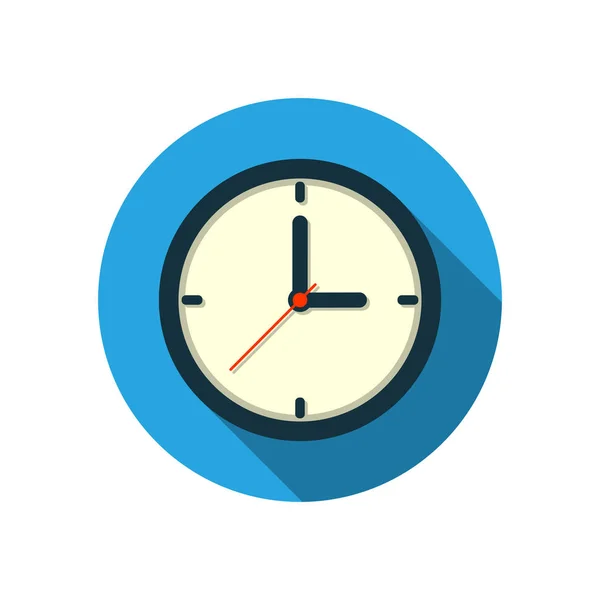 Logo de icono de reloj plano con sombra larga sobre fondo blanco. Vector . — Vector de stock