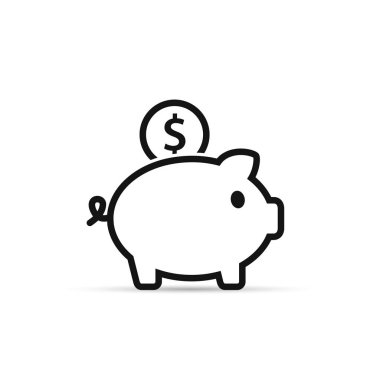 Sikke vektör simge anahat tarzı ile Piggy banka.