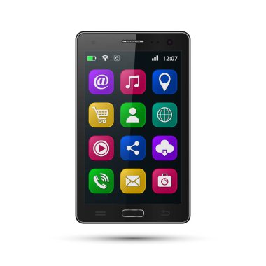 Smartphone uygulama simgeleri ile. İzole vektör gerçekçi cep telefonu.