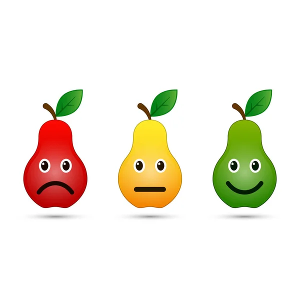 Emoticones de pera icono conjunto positivo, neutro y negativo, vector de ilustración . — Vector de stock