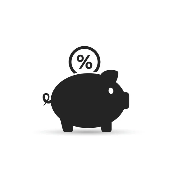 Piggy Bank con icono de vector de moneda por ciento. Ilustración del depósito . — Vector de stock