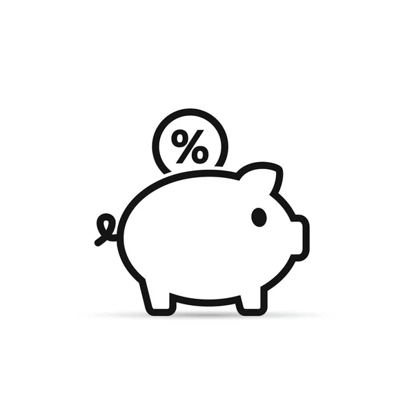 Piggy Bank a százalék érme vektor ikon a vázlat stílusában. — Stock Vector