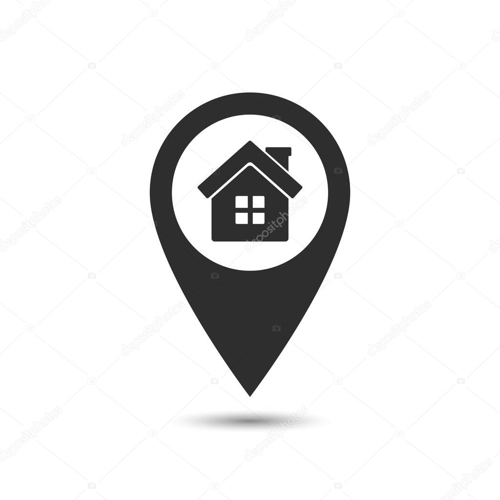 Map pointer with Home icon, vector location sign.