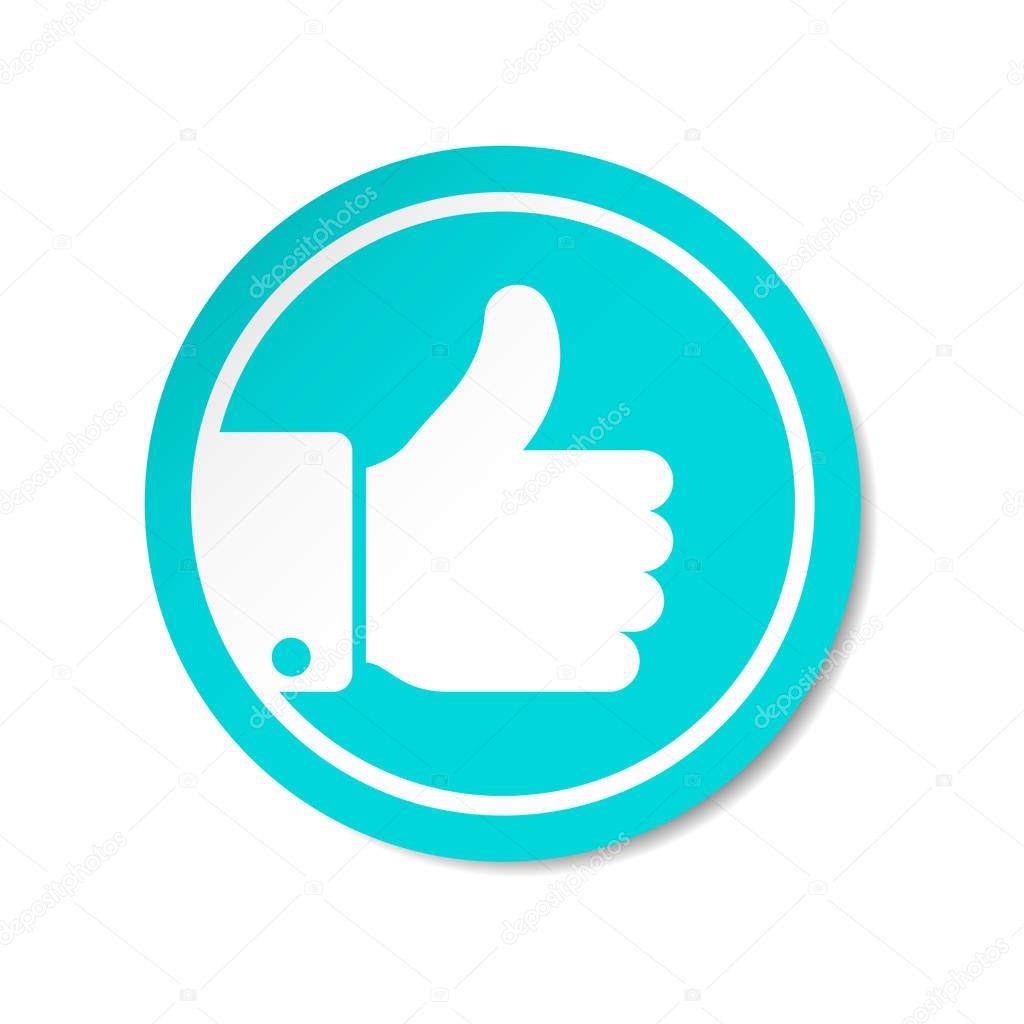 Thumb Up vector icon. Style is flat rounded symbol, blue color, rounded angles.