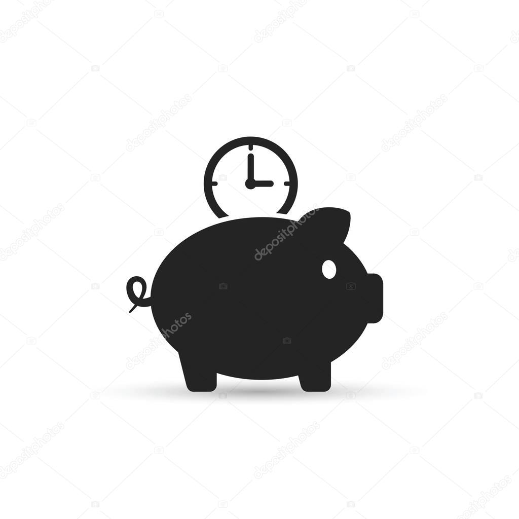 Time is money piggy bank icon. Save time vector illustration.