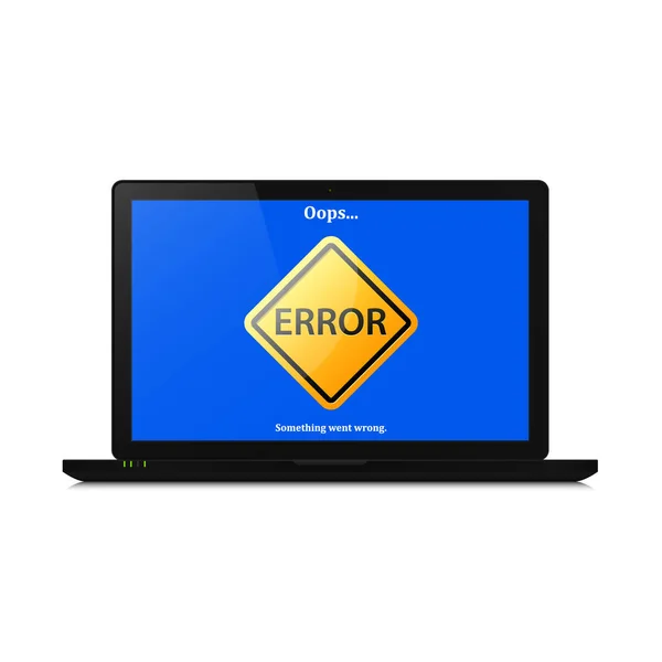 Fel misstag skylt på datorskärmen laptop. Vektor illustration realistiska dator laptop med felsida. — Stock vektor