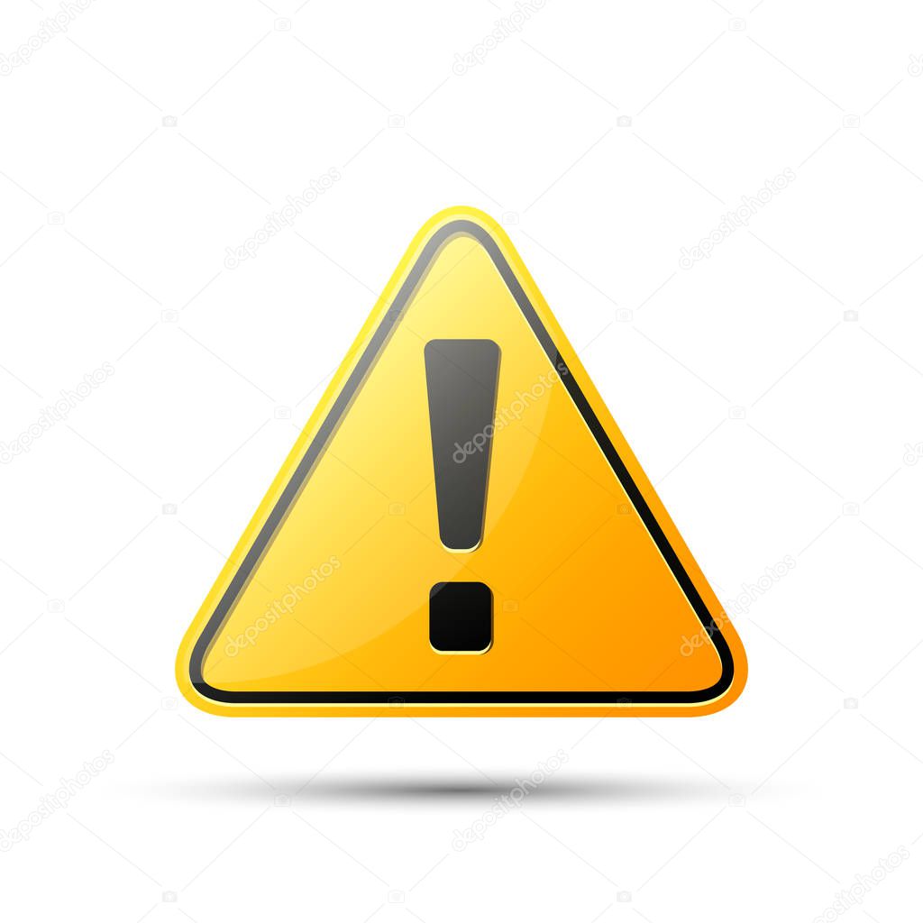 Exclamation danger sign, vector glossy symbol.