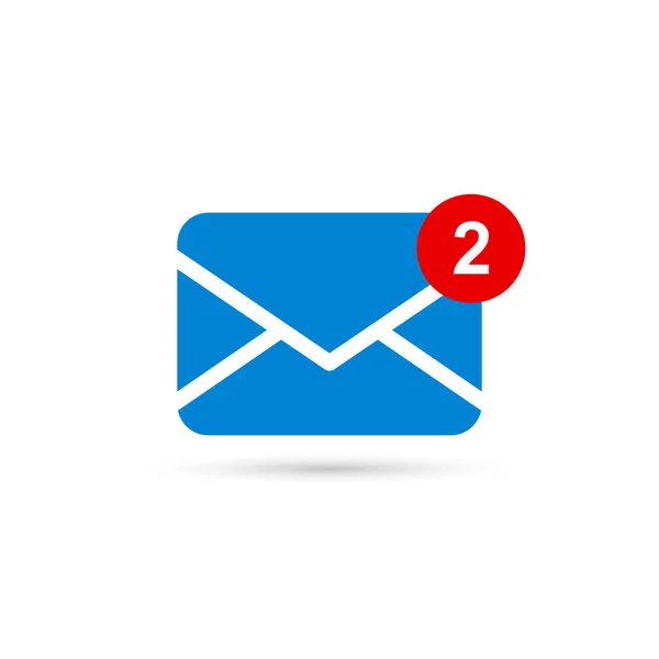 Deux nouveaux messages icône avec notification. Enveloppe avec message entrant. Vecteur . — Image vectorielle