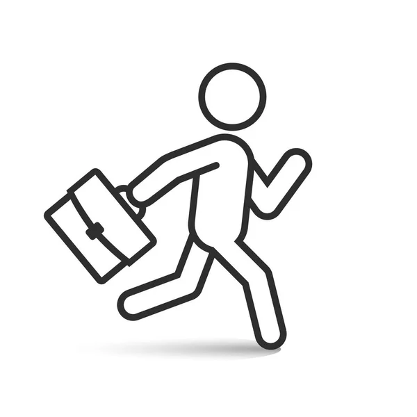 Hombre de negocios corriendo con su maletín, icono de esquema vectorial . — Vector de stock