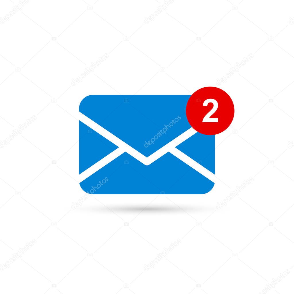 Two new messages icon with notification. Envelope with incoming message. Vector symbol.