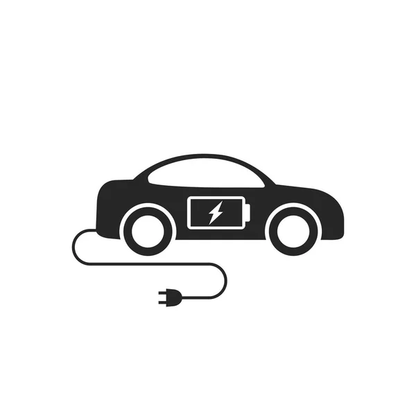 Ícone de carro elétrico plana. Símbolo de carro eco preto no branco. Ilustração vetorial . — Vetor de Stock