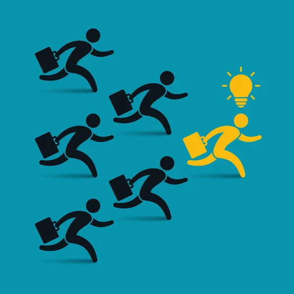 Lopende zakenlieden team na leider, vector illustratie van leiderschap. — Stockvector