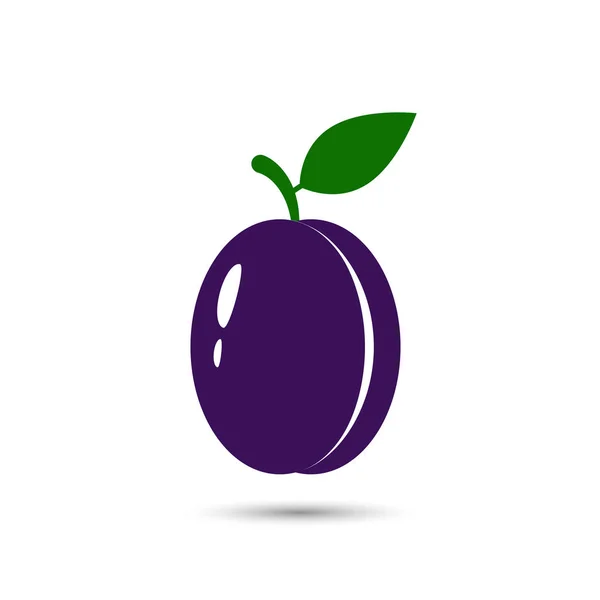Fruits de prune et icône vectorielle feuille sur fond blanc . — Image vectorielle