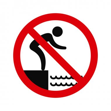 No jumping into water hazard warning sign. Vector. clipart