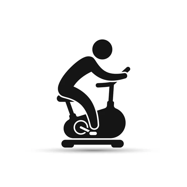 Hombre entrenando en bicicleta estática icono. Icono de vector sobre fondo blanco . — Vector de stock