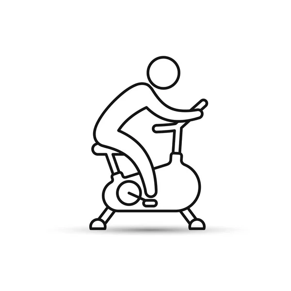 Hombre entrenando en el icono del esquema de bicicleta estática. Icono de vector sobre fondo blanco . — Vector de stock