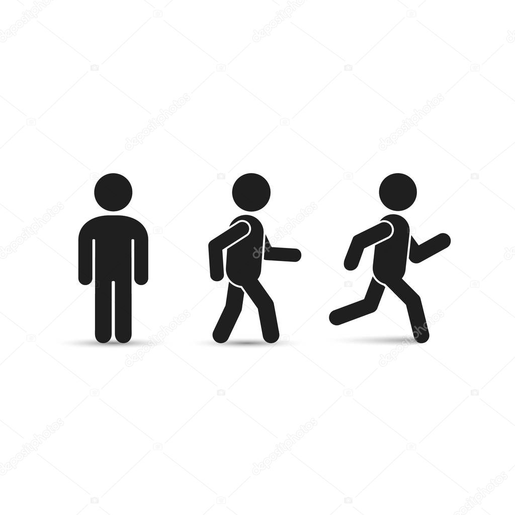 Man stands, walk and run icon set, vector illustration.