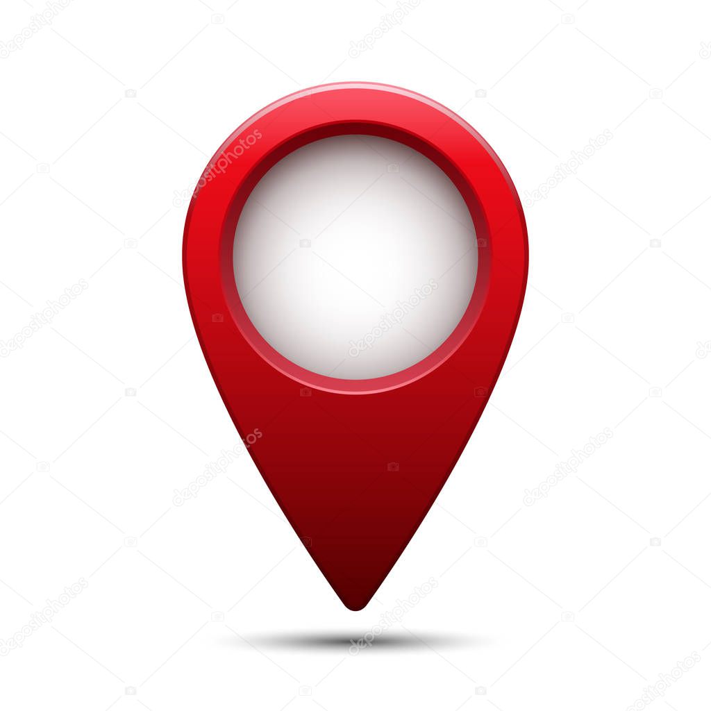 Shiny glossy red map pointer. Vector illustration.