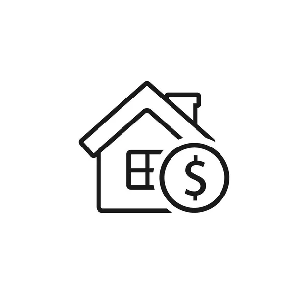 Huis met munt overzicht pictogram. Vector business symbool geïsoleerd op witte achtergrond. — Stockvector