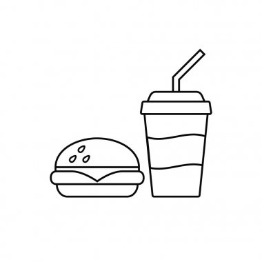 Fast Food ince çizgi simgesini sembolü. Web tasarımı için kontur piktogram. Anahat vektör kavramı.