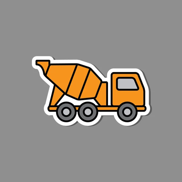 Concrete mixer sticker emblem. Yellow mixer truck label or badge. Construction machinery in flat. — Stock Vector