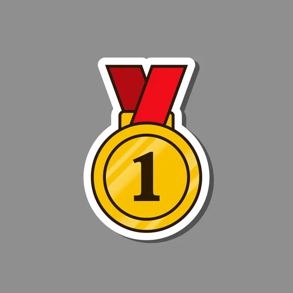 Χρυσό μετάλλιο για πρώτη θέση αυτοκόλλητο, διάνυσμα απομονωμένη χάρτινη ετικέτα. — Διανυσματικό Αρχείο