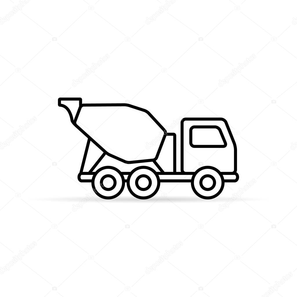 Concrete mixer line icon, vector isolated simple mixer truck symbol.