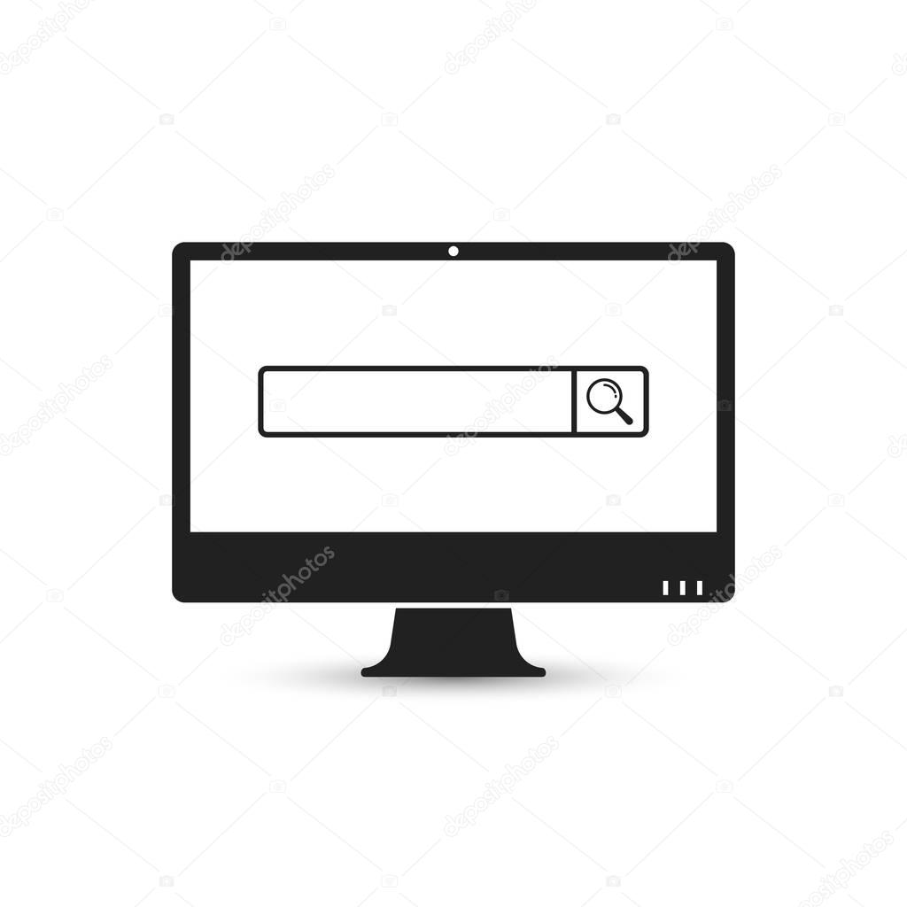Search page on computer screen icon. Search in web browser. Search bar. Vector.