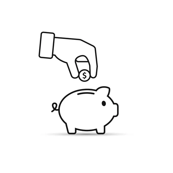 Piggy bank és a kéz érme szerkezeti ikon. Vektor. — Stock Vector