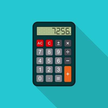 Hesap makinesi düz resimde uzun gölge ile. Vektör