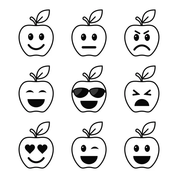 Apple smiley faces set outline icon. Vector símbolo de estado de ánimo diferente . — Archivo Imágenes Vectoriales