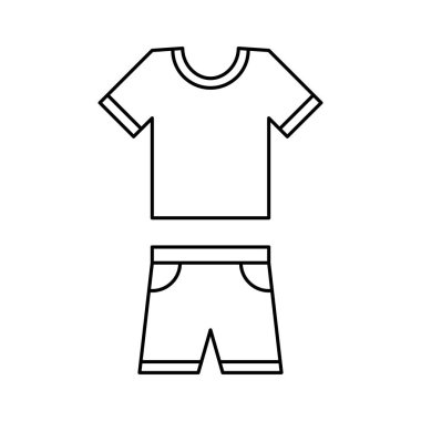 T-shirt ve şort satırı simgesi, aşınma simge vektör. Basit düz vektör çizim.