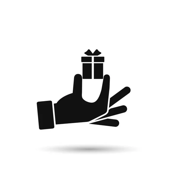Icona della confezione regalo tenuta in mano, illustrazione della silhouette isolata vettoriale — Vettoriale Stock