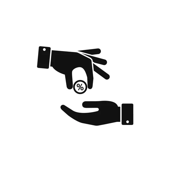 Hand geeft percentage winst naar de pictogram van andere persoon. Vector inkomen symbool — Stockvector