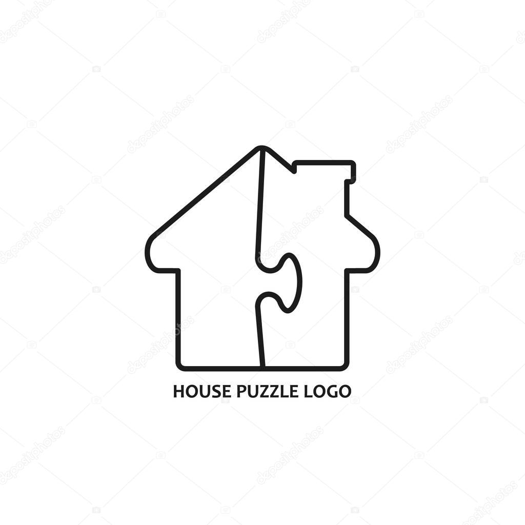 Puzzle house vector outline icon isolated on white.