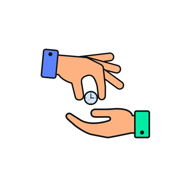 Hand het klokpictogram kleur geven. Vectorillustratie geïsoleerd — Stockvector