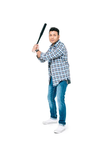 Homem americano africano com bastão de beisebol — Fotografia de Stock