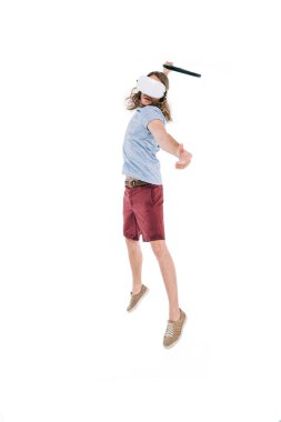 man playing tennis in virtual reality clipart