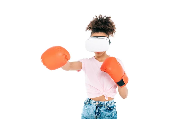 Woman boxing in vr headset — Free Stock Photo