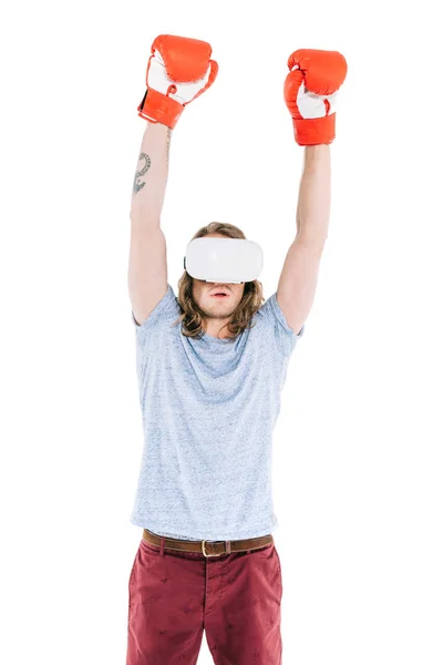 Man boxning i virtuell verklighet headset — Stockfoto