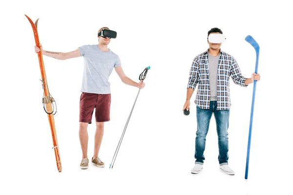 Hombres multiétnicos en auriculares de realidad virtual — Foto de Stock