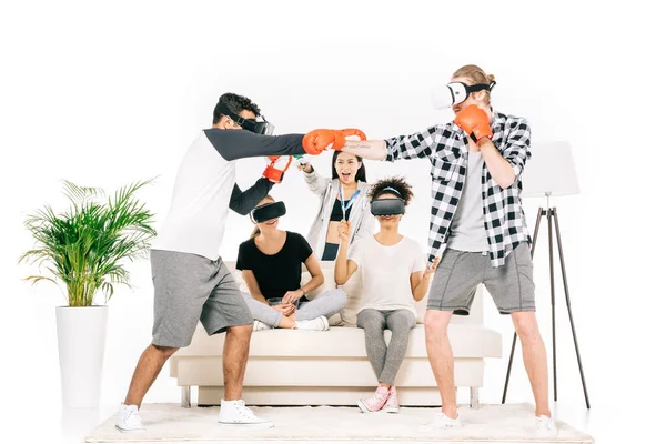 Friends boxing in virtual reality headsets — Stock Photo, Image