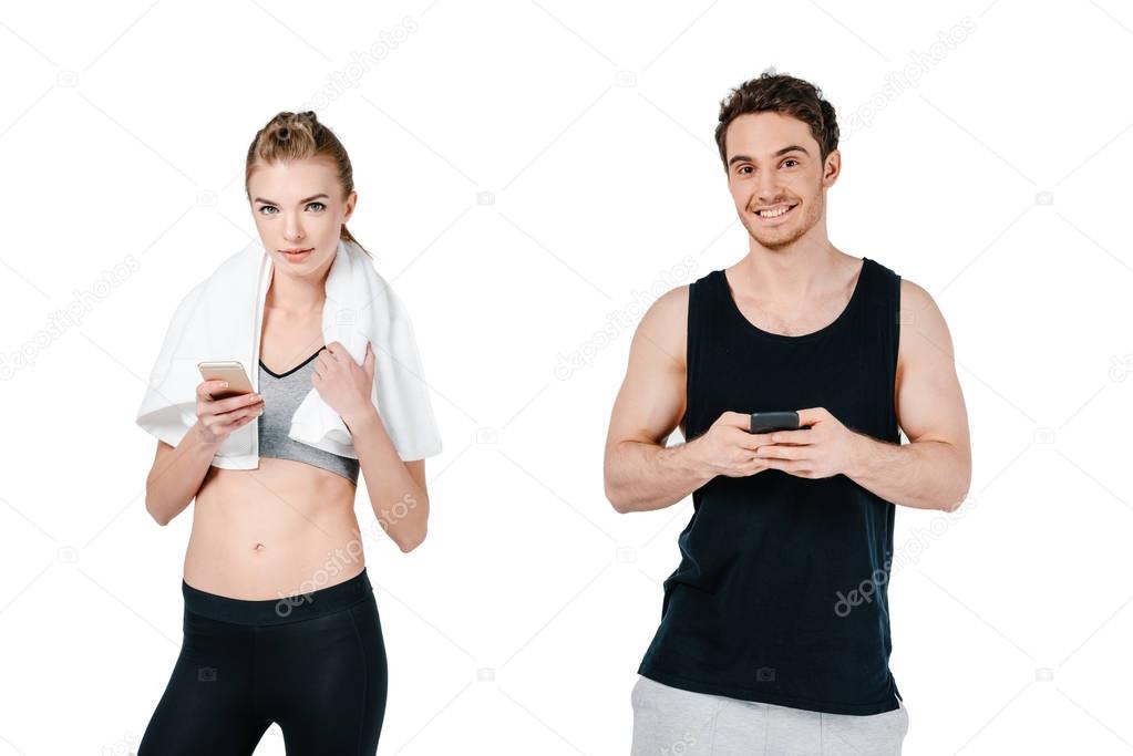 fit couple with smartphones